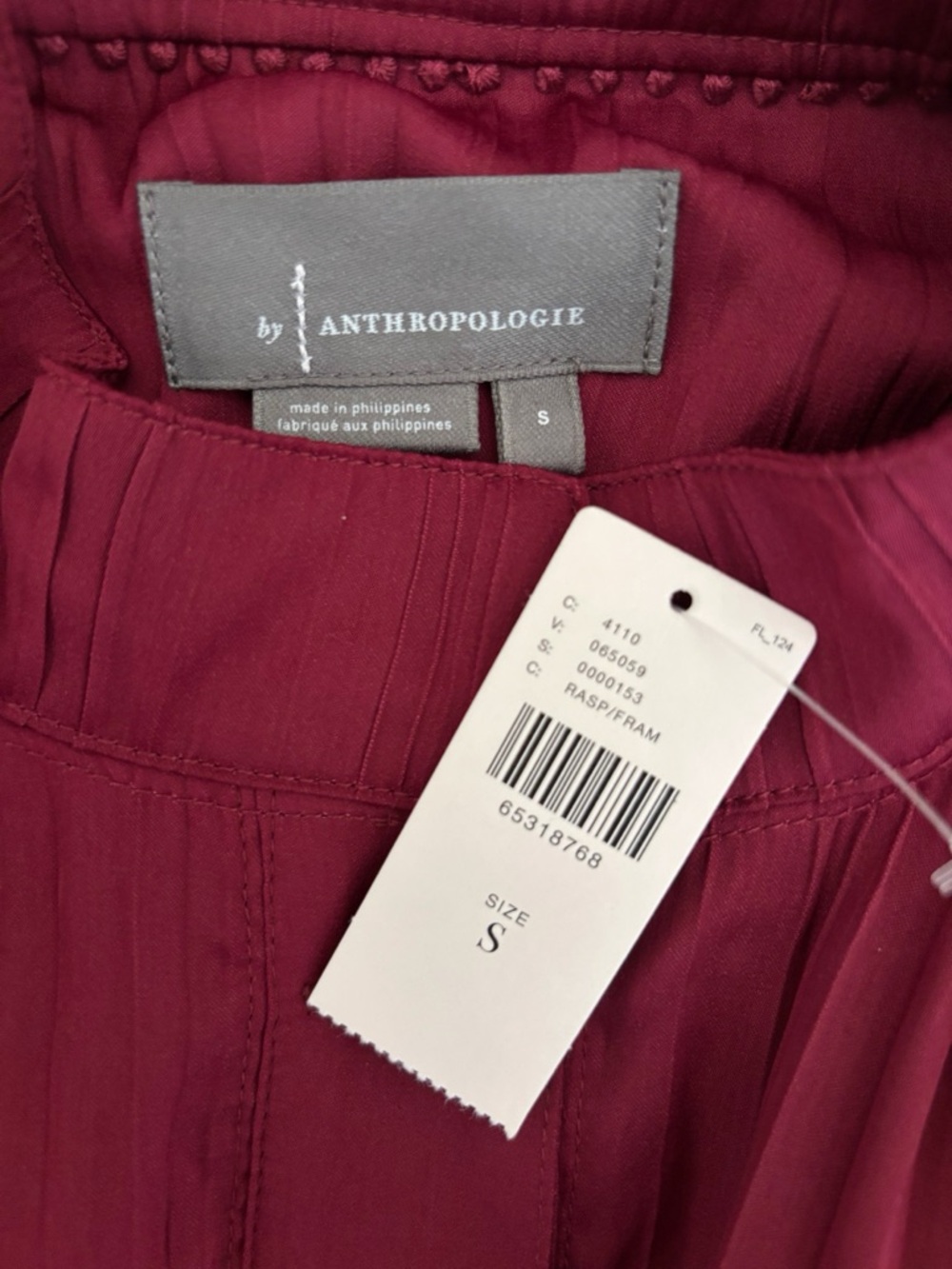 Anthropologie Burgundy Pleated Relaxed Shimmer Blouse Small Office Chic NEW NWT - Picture 6 of 8